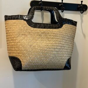 Bag Lady Muskie Elegant Black and Tan Woven Tote